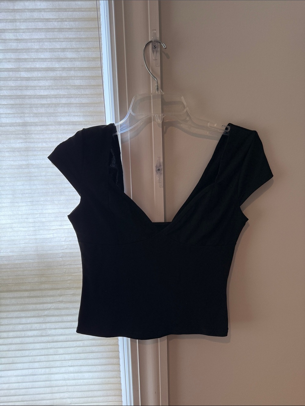 Black V-Neck Cap Sleeve Women's Top
